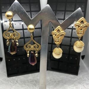 Bundle lot 2 faux pearl baroque style statement glam earrings